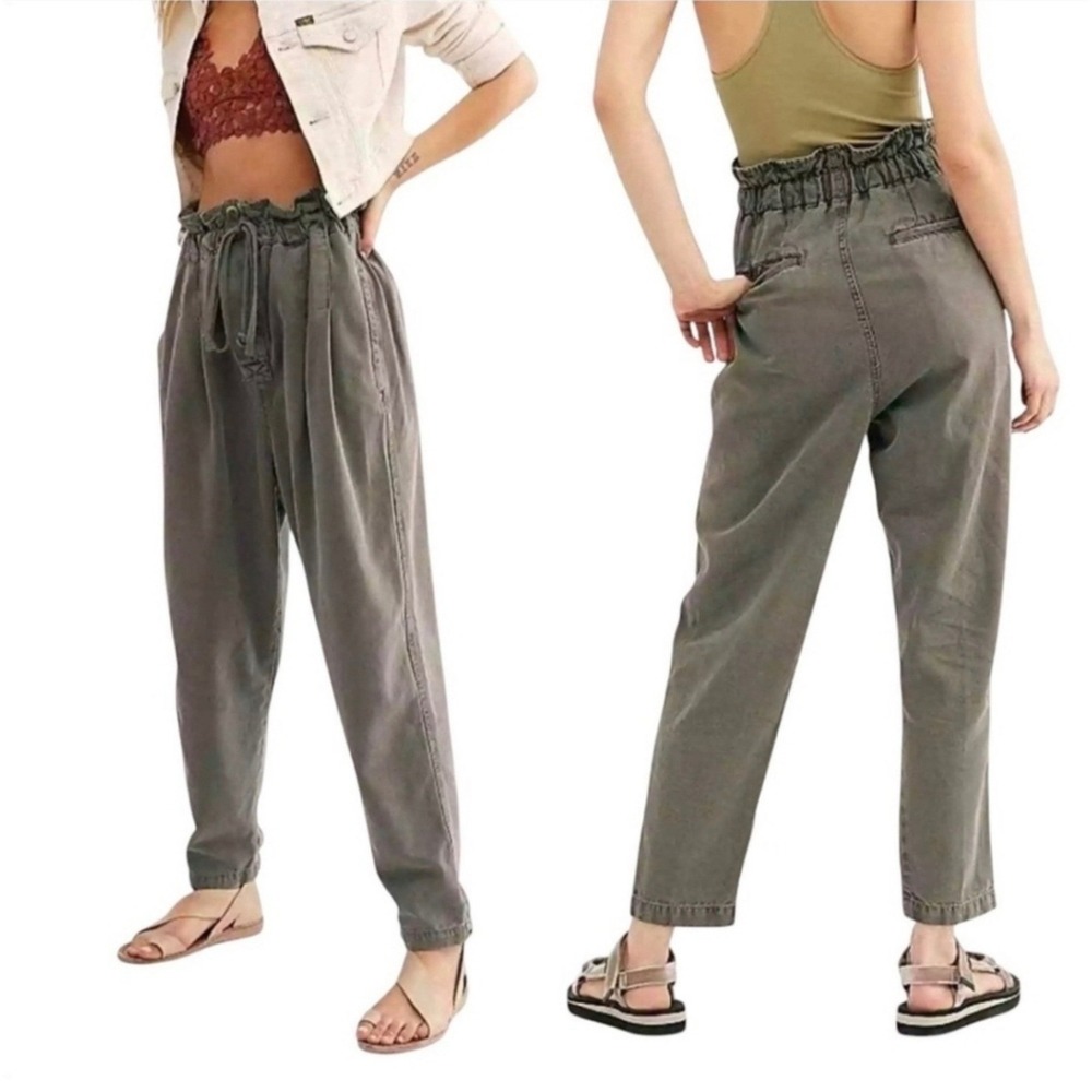Free People Washed Black Paperbag Waist Pleated Pants OB934529 XS NEW